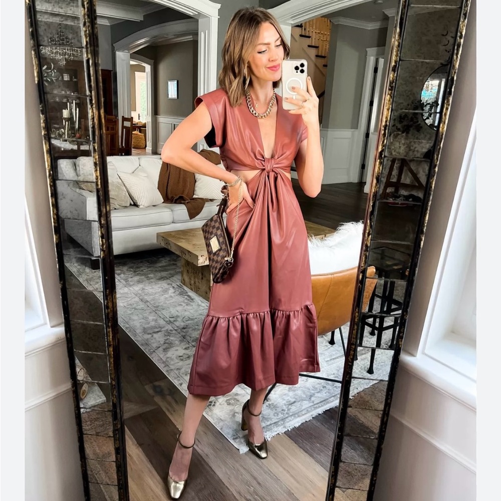 En Saison Lana cutout vegan leather midi dress